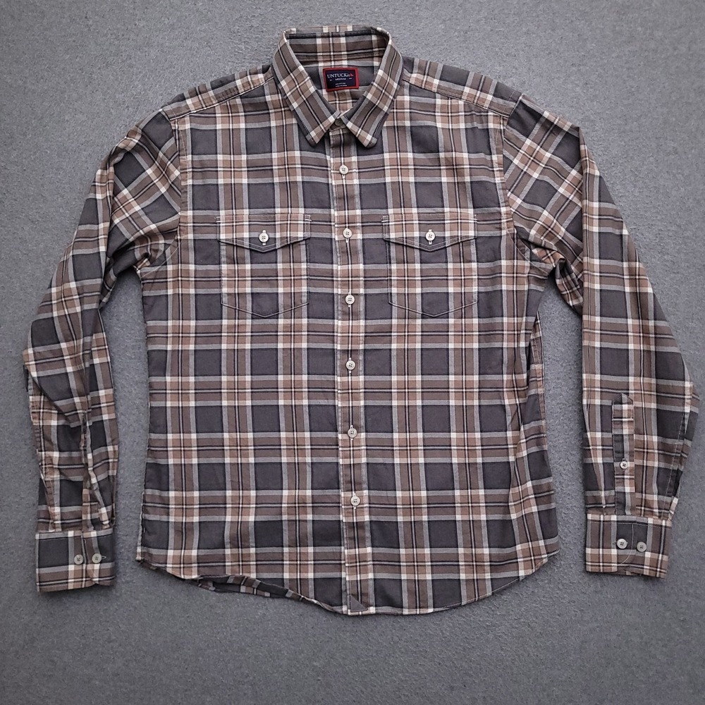 UNTUCKit Flannel Shirt Mens Medium Lightweight Plaid Work Pockets Button Up